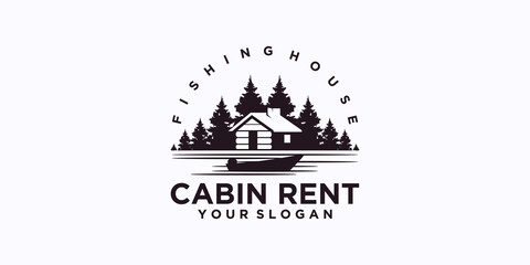 fishing home logo, cabin house rent logo