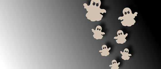  halloween decoration of ghost over black and white background 