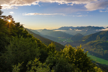 Sunset in the mountain valley.