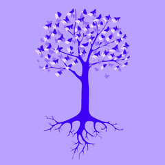 Vector árbol de mariposas morado fondo morado, igualdad, feminismo,