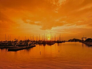 Fototapeta na wymiar Sunset at the marina Santa Marta Colombia
