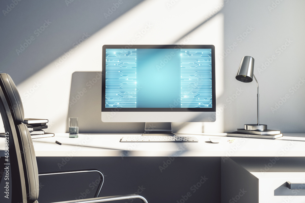 Aufkleber creative concept of microscheme illustration on modern laptop screen. big data and database concept.