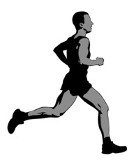 Young athletes run a marathon. Isolated silhouettes on white background