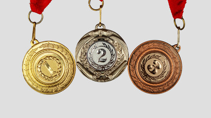 three won olympiad medals on white background, isolated