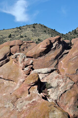 Scenic Colorado springtime landscape at Red Rocks Park with sandstone geological formations