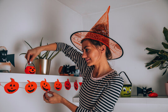 Happy Halloween! Woman enjoying party. Holiday concept.