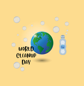 World Cleanup Day With The Earth, A Bottle Of Soap And Soap Bubbles