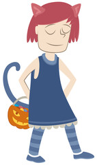 Girl disguised as a cat on halloween. Retro style illustration of a girl dressed as a cat for the Halloween party.