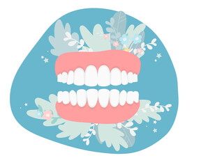 healthy white Teeth in colors in a flat design. Flat vector concept. Dental clinic, dentistry, orthodontic diseases, problem illustration. Treatment of dental diseases, oral hygiene