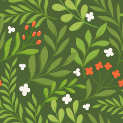 Vector hand drawn leaves seamless pattern. Abstract trendy floral background. Repeatable texture.