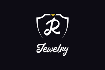 Diamond Jewelry Initial JR RJ shield vector logo design template