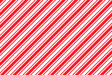 Candy cane striped pattern. Seamless Christmas red background. Peppermint wrapping texture. Cute caramel package print. Xmas holiday diagonal lines. Abstract geometric backdrop. Vector illustration. - obrazy, fototapety, plakaty
