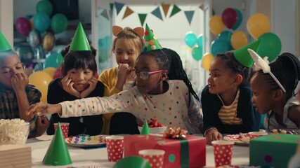 birthday party children posing for photo happy kids having fun celebrating mother photographing celebration using smartphone sharing special memories with family 4k