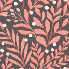 Hand drawn floral pattern. Seamless leaves vector background. Elegant colorful template for fashion print, fabric or wallpaper.