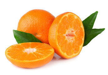Tangerine and slices isolated on a white background.