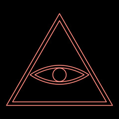 Neon all seeing eye symbol red color vector illustration flat style image