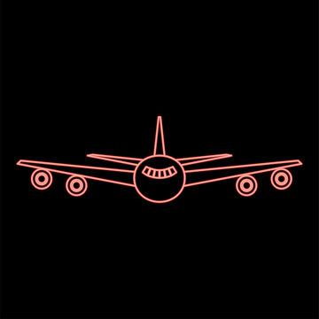 Neon airplane red color vector illustration flat style image