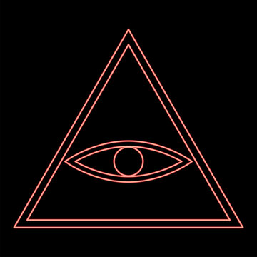 Neon all seeing eye symbol red color vector illustration flat style image
