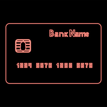 Neon bank credit card red color vector illustration flat style image