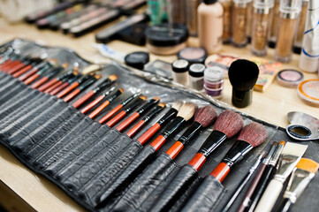 Professional makeup brushes and tools at make up saloon.