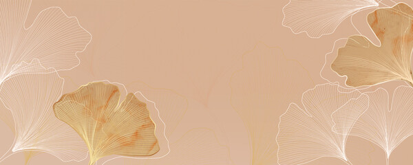 Abstract luxury vector background with ginkgo leaves for web banner or packaging.