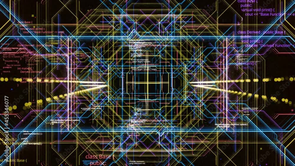 Aufkleber 3d networks moving in computer space. motion. hypnotic pattern with moving colored lines of computer