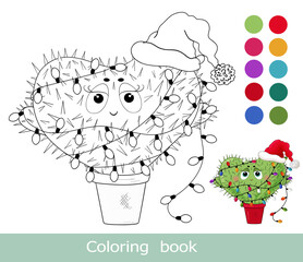 Chrismas coloring book page. Cactus plant Merry Christmas. Isolated contour. Kids animals coloring book page. Worksheet. Merry Christmas coloiring book for children. Activity game. Happy New Year.
