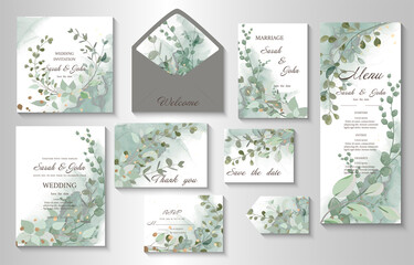 Modern creative design,  background marble texture with leaves. Wedding invitation.  Alcohol ink. Vector illustration.