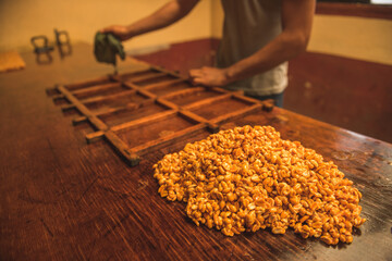 Producer of typical Mexican sweets, making crowbars, they are made from peanuts and brown...