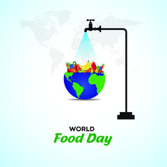 World Food Day Concept. World food safety day with water tap concept. Template for background, banner, card, poster. vector illustration.