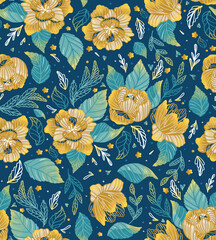 Golden flowers - seamless pattern 