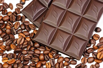 Chocolate bar is a confectionery product, a popular aromatic sweet delicacy made from cocoa. And coffee beans, for making a drink.