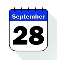 September day 28 blue - Calendar Icon - Vector Illustration.