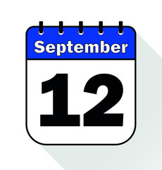 September day 12 blue - Calendar Icon - Vector Illustration.