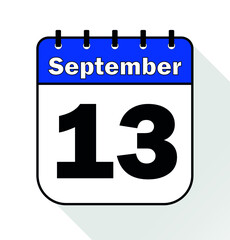 September day 13 blue - Calendar Icon - Vector Illustration.