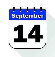 September day 14 blue - Calendar Icon - Vector Illustration.