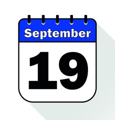 September day 19 blue - Calendar Icon - Vector Illustration.