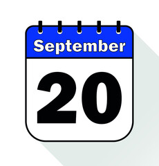 September day 20 blue - Calendar Icon - Vector Illustration.