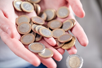euro coins in the hands