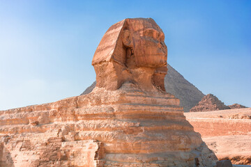 Fototapeta na wymiar Sphinx in the Giza valley on a bright sunny day