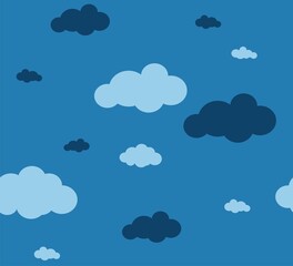 Blue sky with clouds, vector seamless background