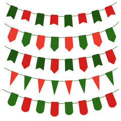 Fototapeta na wymiar Set of colorful paper garlands, Bunting flags for Christmas, New year, birthday. Christmas elements bunting for holiday decoration. Templates for scrapbooking. Vector illustration, white background