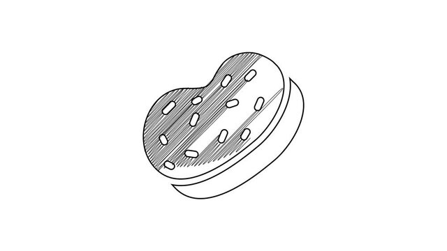 Black line Bath sponge icon isolated on white background. Sauna sponge. 4K Video motion graphic animation