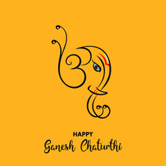 Happy Ganesh Chaturthi vector background. Lord Ganesha line art festival poster.
