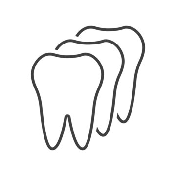 Teeth in a row icon. A simple line drawing of three teeth in a row one after the other. Isolated vector on white background.