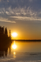 Astotin Lake under the Glow of the Setting Sun