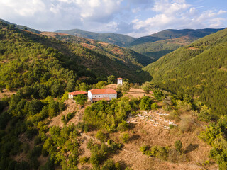 Aerial view of Medieval Churilovo monastery, Bulgaria