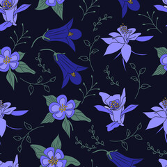 Seamless pattern blue violets.Elegant template for fashion prints. Modern floral background.