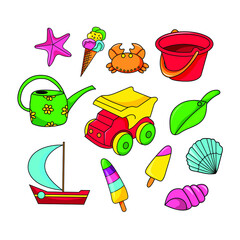 Set of summer toys icons.