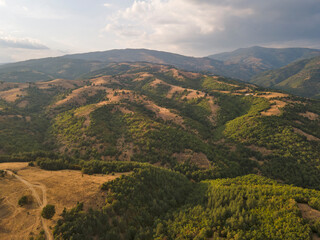 Aerial sunset view of Ograzhden Mountain, Bulgaria